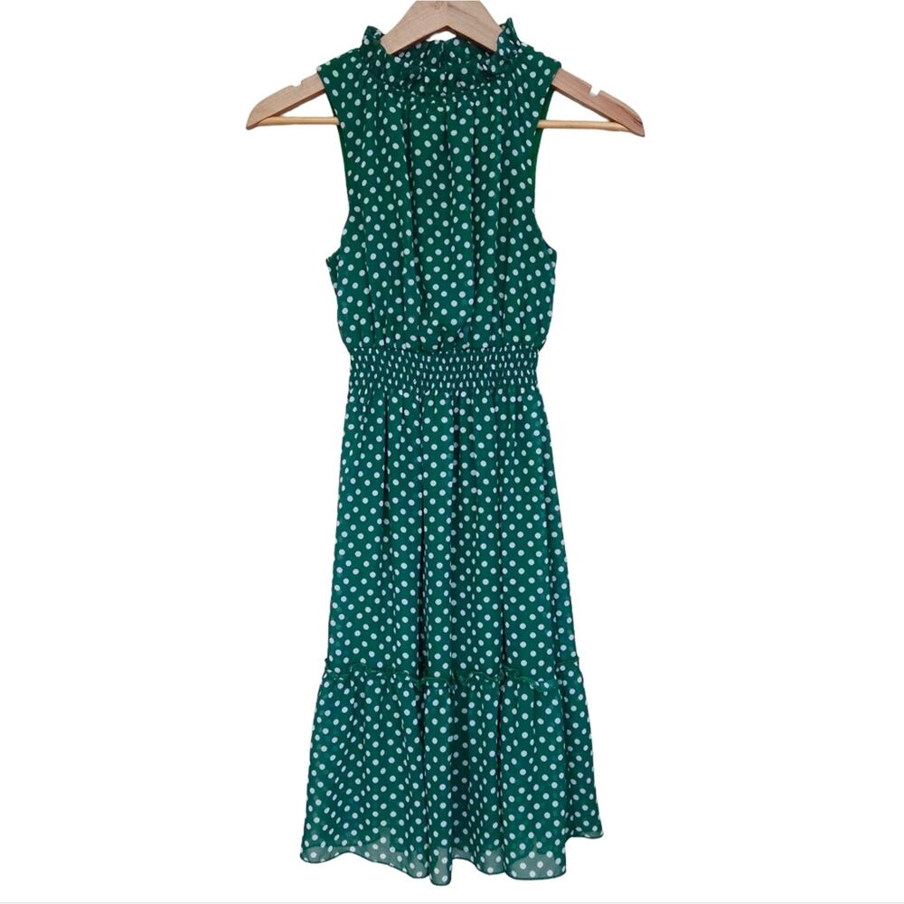 Kate and Lily | High Ruffle Neck Polka Dot Sleeveless Dress